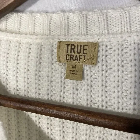 TRUE CRAFT white blue multicolor stripe color block crew neck pullover sweater M - Picture 8 of 11